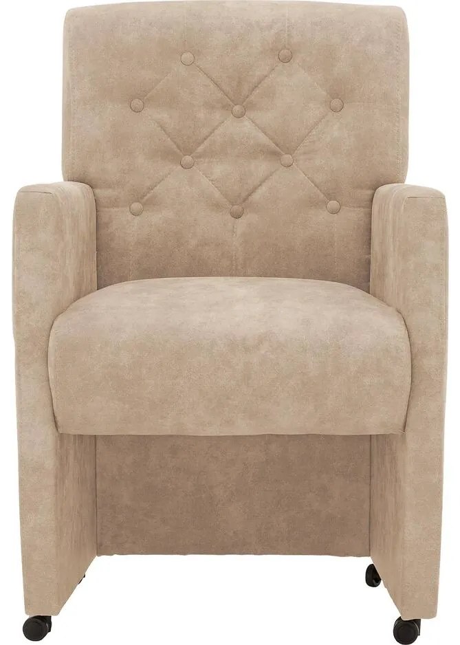 Goossens Eetkamerstoel Oliver beige microvezel met armleuning en met wielen, stijlvol landelijk