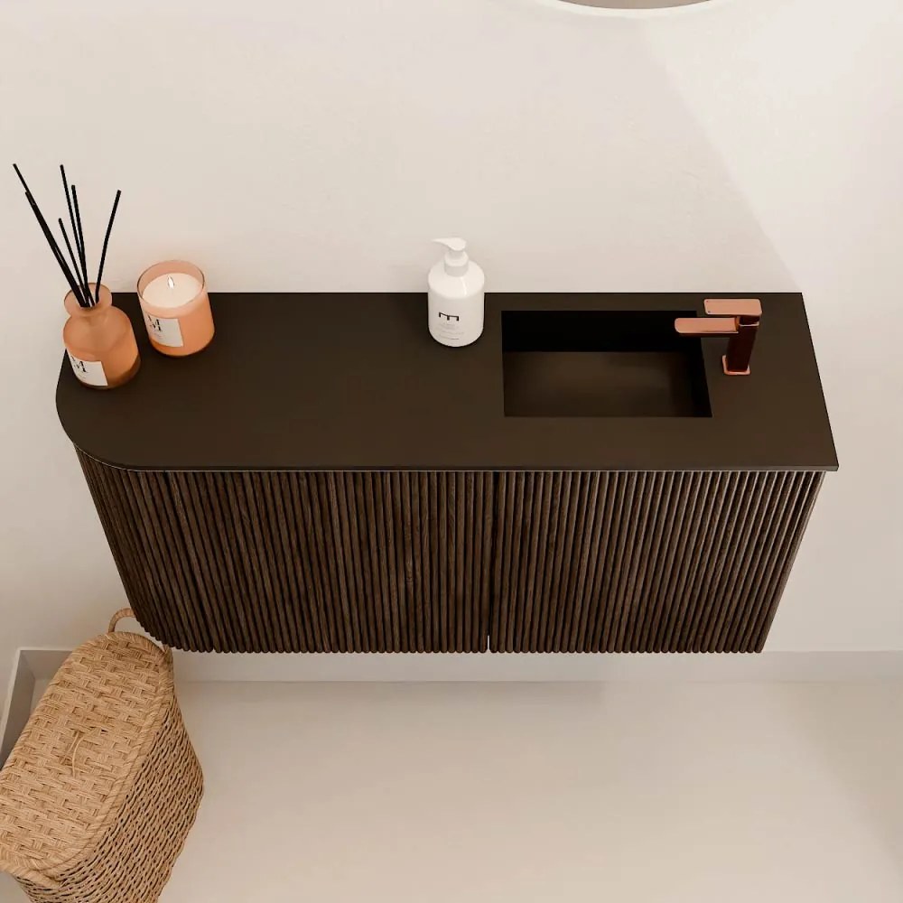 Mondiaz Joya 80cm toiletmeubel ronding links walnut met wastafel faye rechts 1 kraangat urban