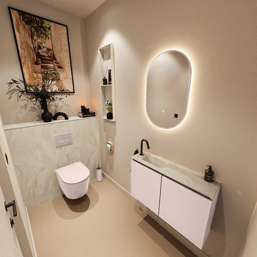 Mondiaz Ture DLux toiletmeubel 80cm rosee met wastafel ostra links met kraangat