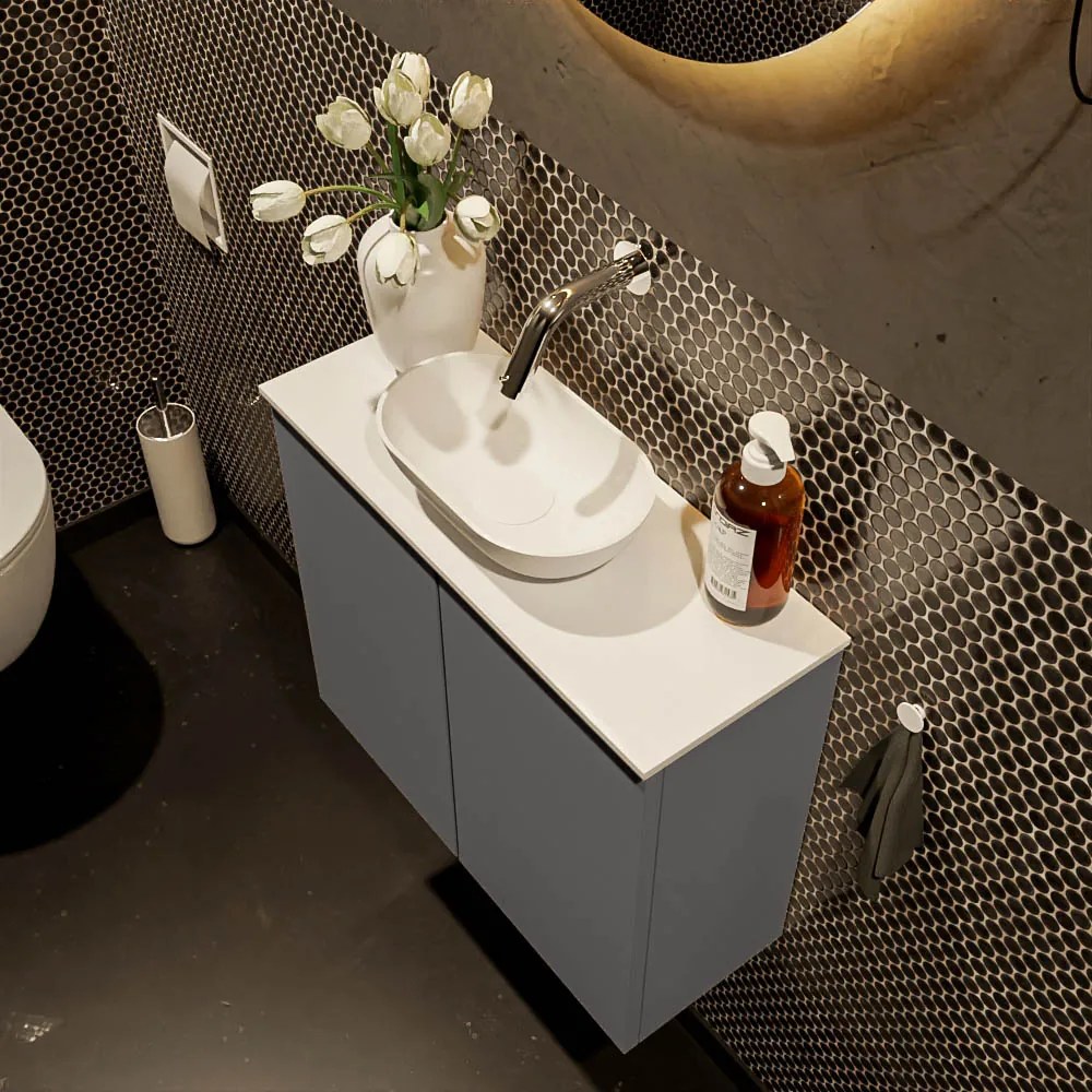 Mondiaz Fowy toiletmeubel 60cm dark grey met witte waskom midden zonder kraangat