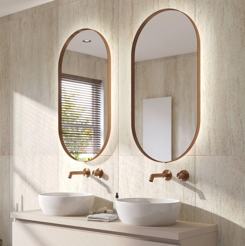 Ben Vita ovale spiegel met LED verlichting en anti-condens 50x100 cm Geborsteld Koper