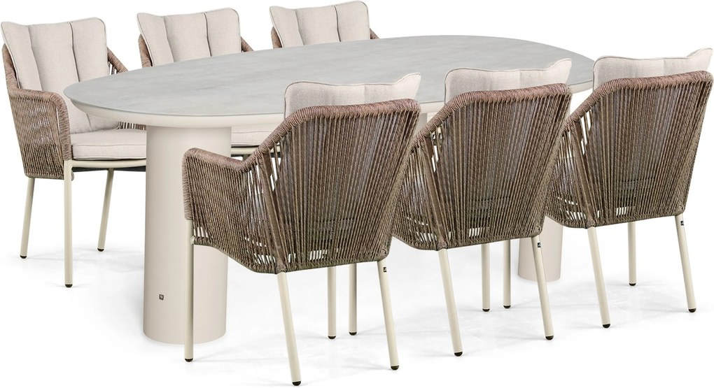 Tuinset 6 personen 240 cm Rope Taupe Lifestyle Garden Furniture Marbella/Guave