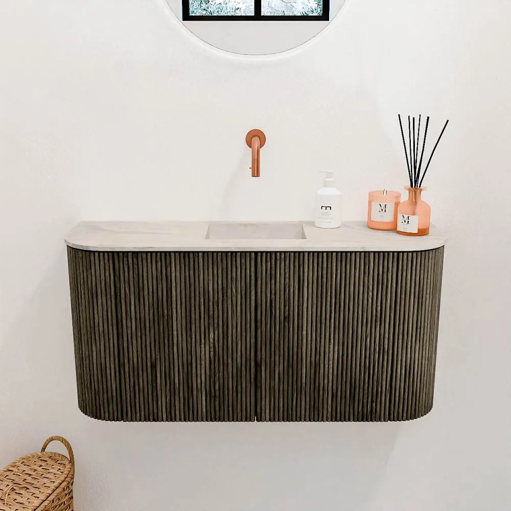 Mondiaz Joya DLux 85cm toiletmeubel ronding links/rechts shadow met wastafel faye midden zonder kraangat ostra