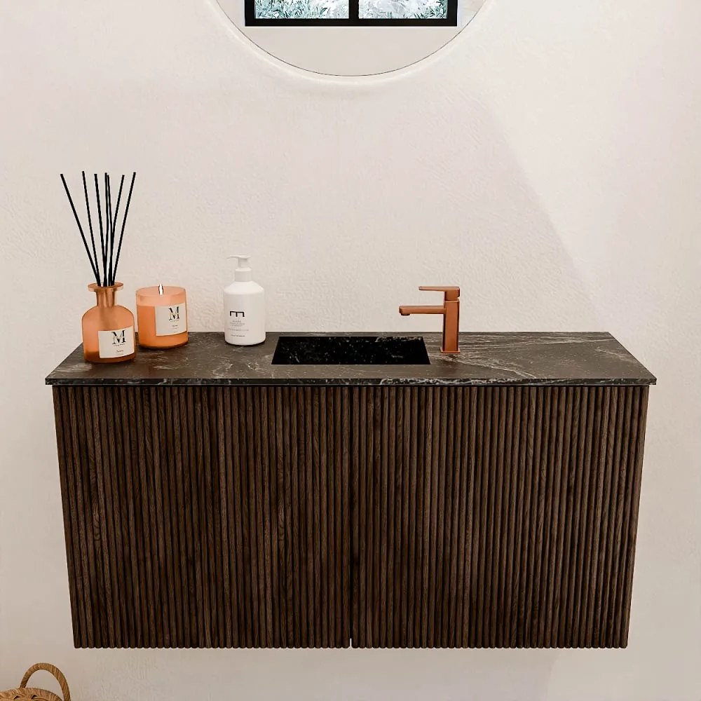 Mondiaz Joya DLux 80cm toiletmeubel walnut met wastafel faye midden 1 kraangat lava