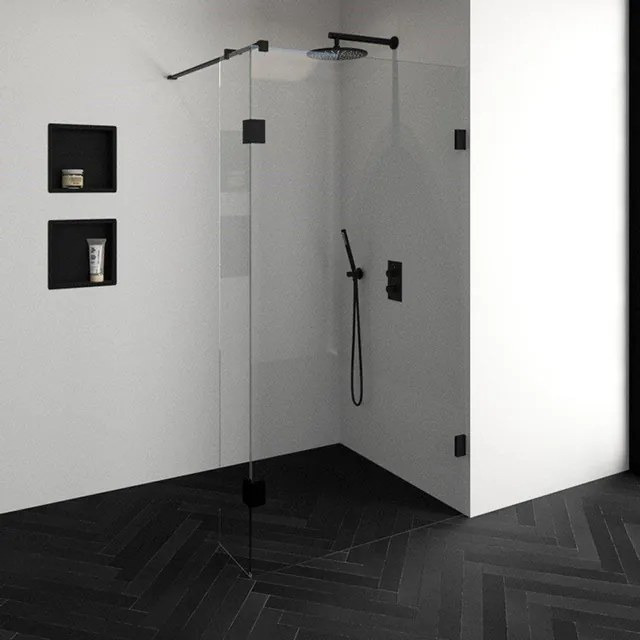 BRAUER Void inloopdouche helder glas 110x200 met 30 zijwand incl. glascoating mat zwart GS-VOI2H11030200MZ