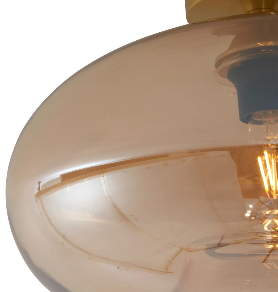 Art Deco plafondlamp messing met amber glas 40cm - Busa Art Deco E27 rond Binnenverlichting Lamp