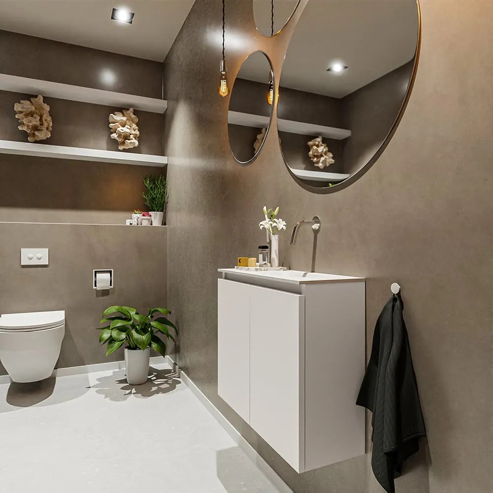 Mondiaz Ture 60cm toiletmeubel linen met wastafel talc rechts geen kraangat