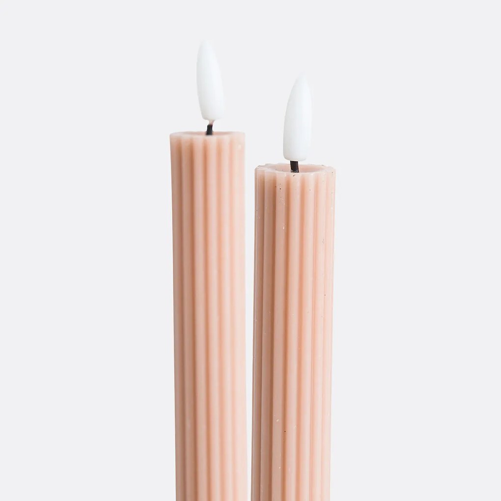Set van 2 gestreepte wax LED-kaarsen, Caspar