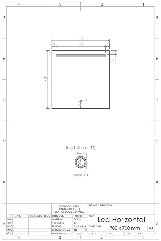 Gliss Design Horizontal spiegel met LED-verlichting en verwarming 70x70cm