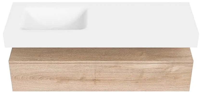 Zaro Alan badmeubel 140cm washed oak 1 lade met vrijhangende wastafel cloud links 1 kraangat talc