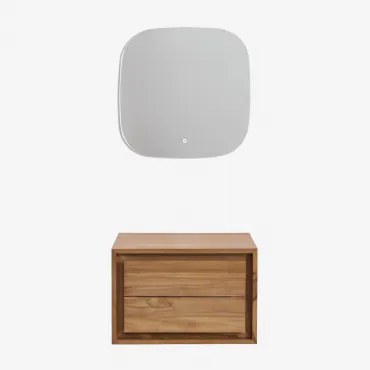 Jabari Teakhouten Badkamermeubelset Teakhout & Without Sink & Vierkant Led En Anticondens 75x75 Cm Riben & Zonder Kraan - Sklum