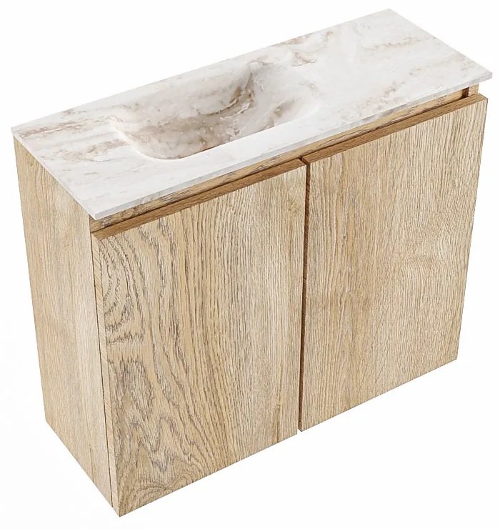 Mondiaz Ture DLux toiletmeubel 60cm washed oak met wastafel frappe links zonder kraangat