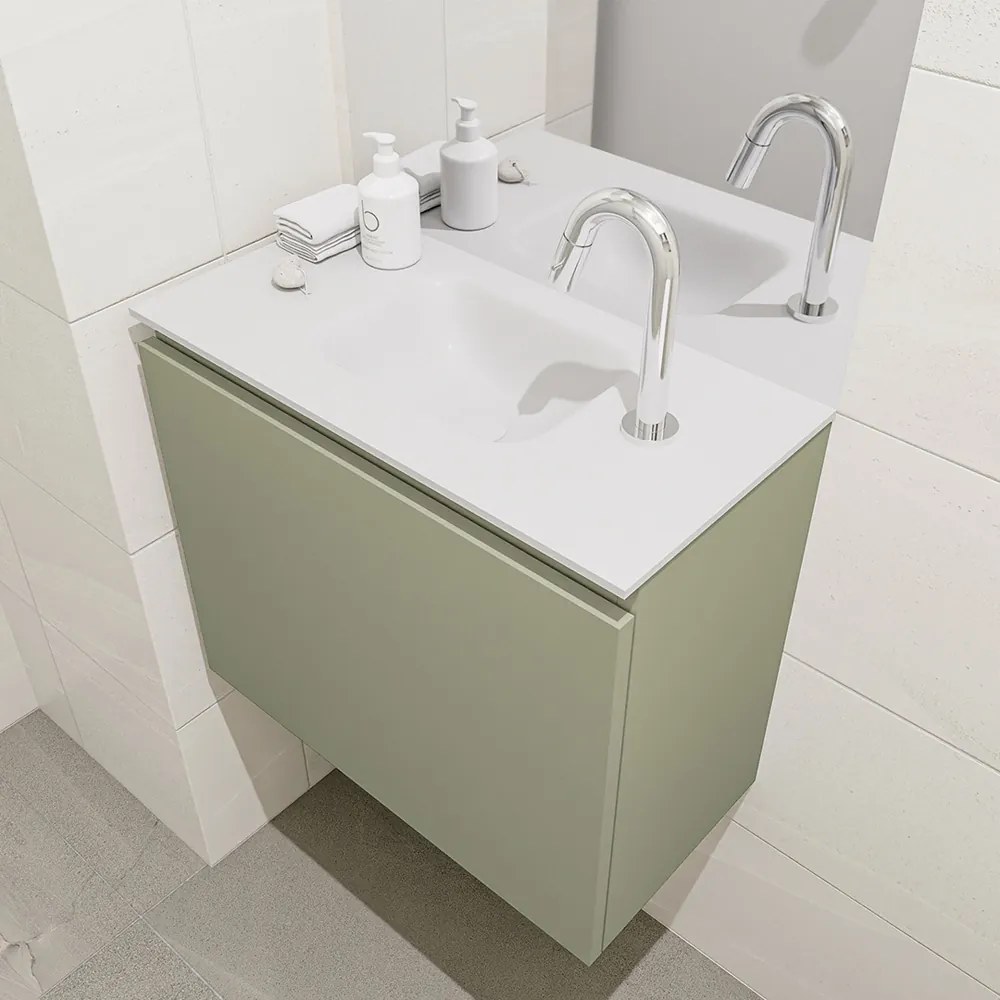 Mondiaz Olan 60cm toiletmeubel army met wastafel talc midden 1 kraangat