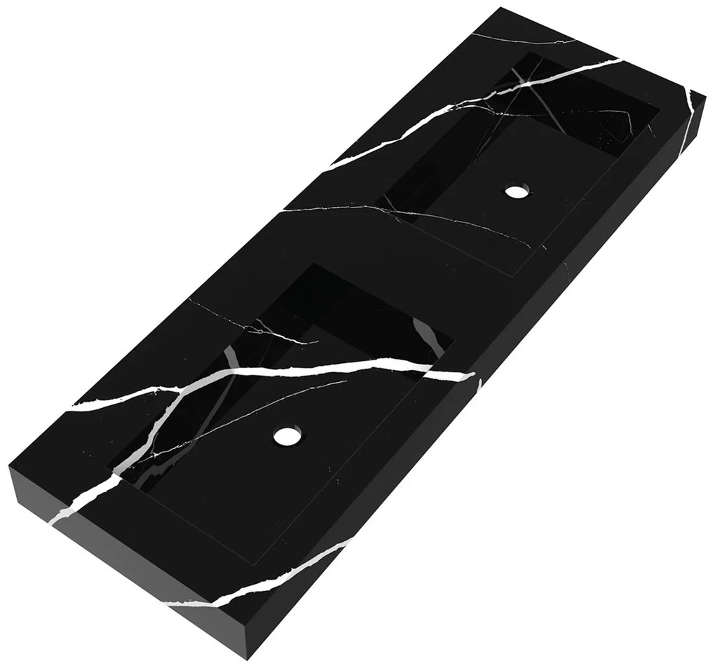 Brauer Coral dubbele wastafel marmerlook 140cm zonder kraangat nero marquina