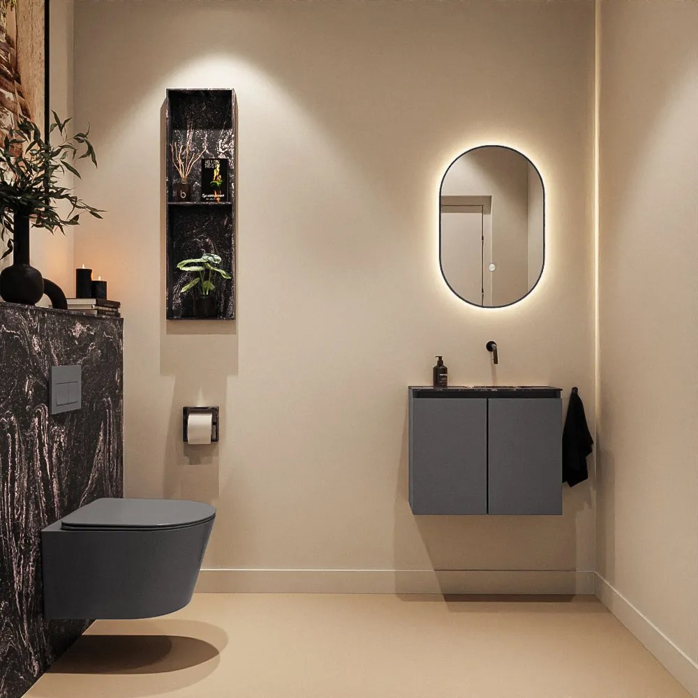 Mondiaz Ture DLux toiletmeubel 60cm dark grey met wastafel lava rechts zonder kraangat