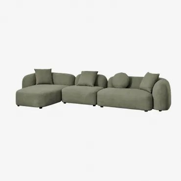 Modulaire 3-delige Chaise Longue Zitbank Links In Coco Chenille Stof Chenille Groen – Salie - Sklum