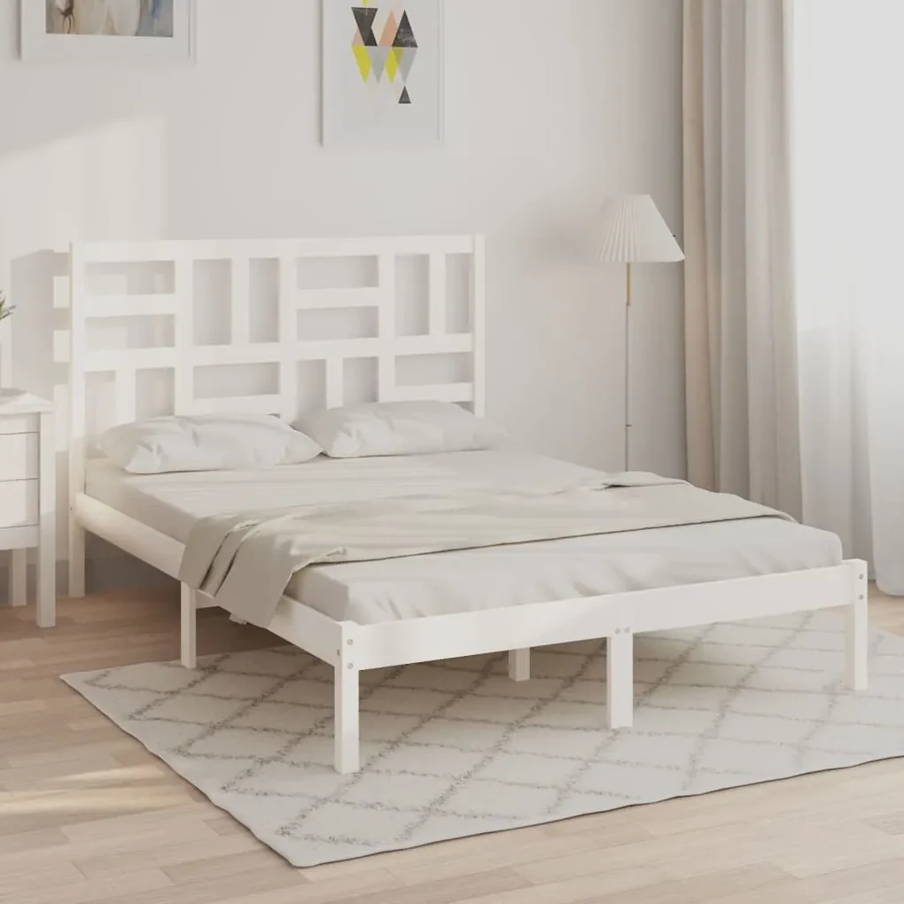 vidaXL Bedframe massief hout wit 140x190 cm