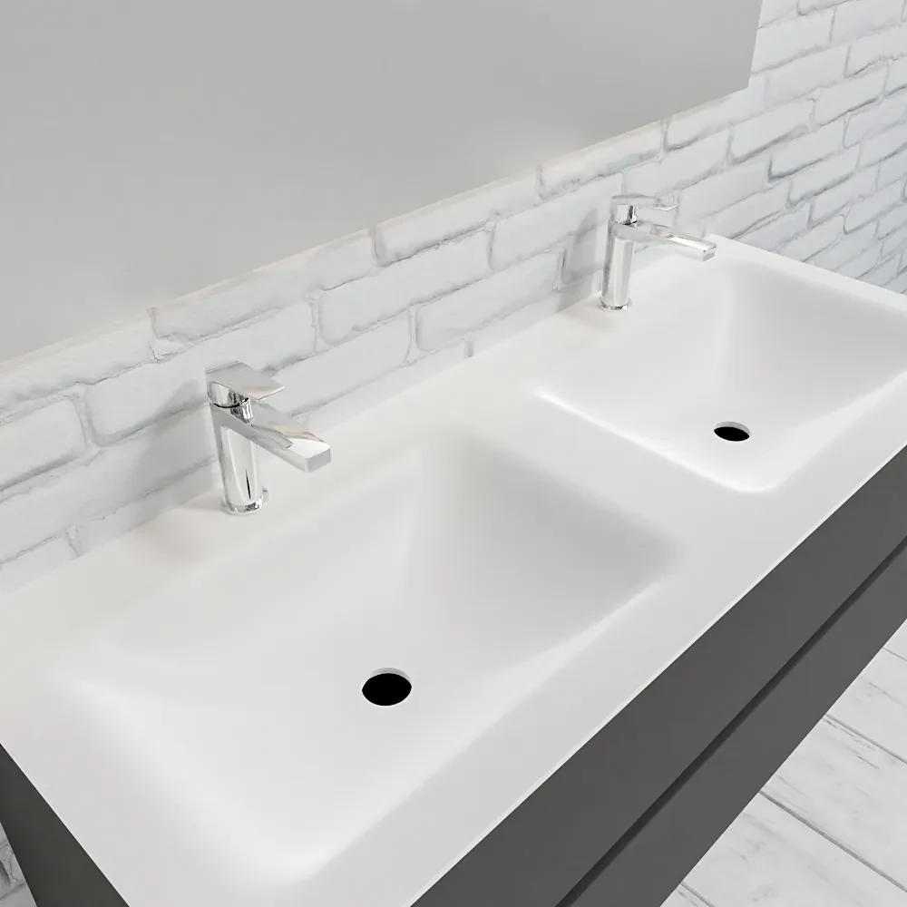 Zaro Valencia Solid Surface badmeubel 120cm mat antraciet 2 kraangaten dubbele spoelbak
