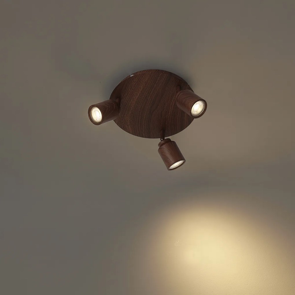 Japandi plafondlamp donker hout met verstelbare spots 3-lichts IP44 - Ducha