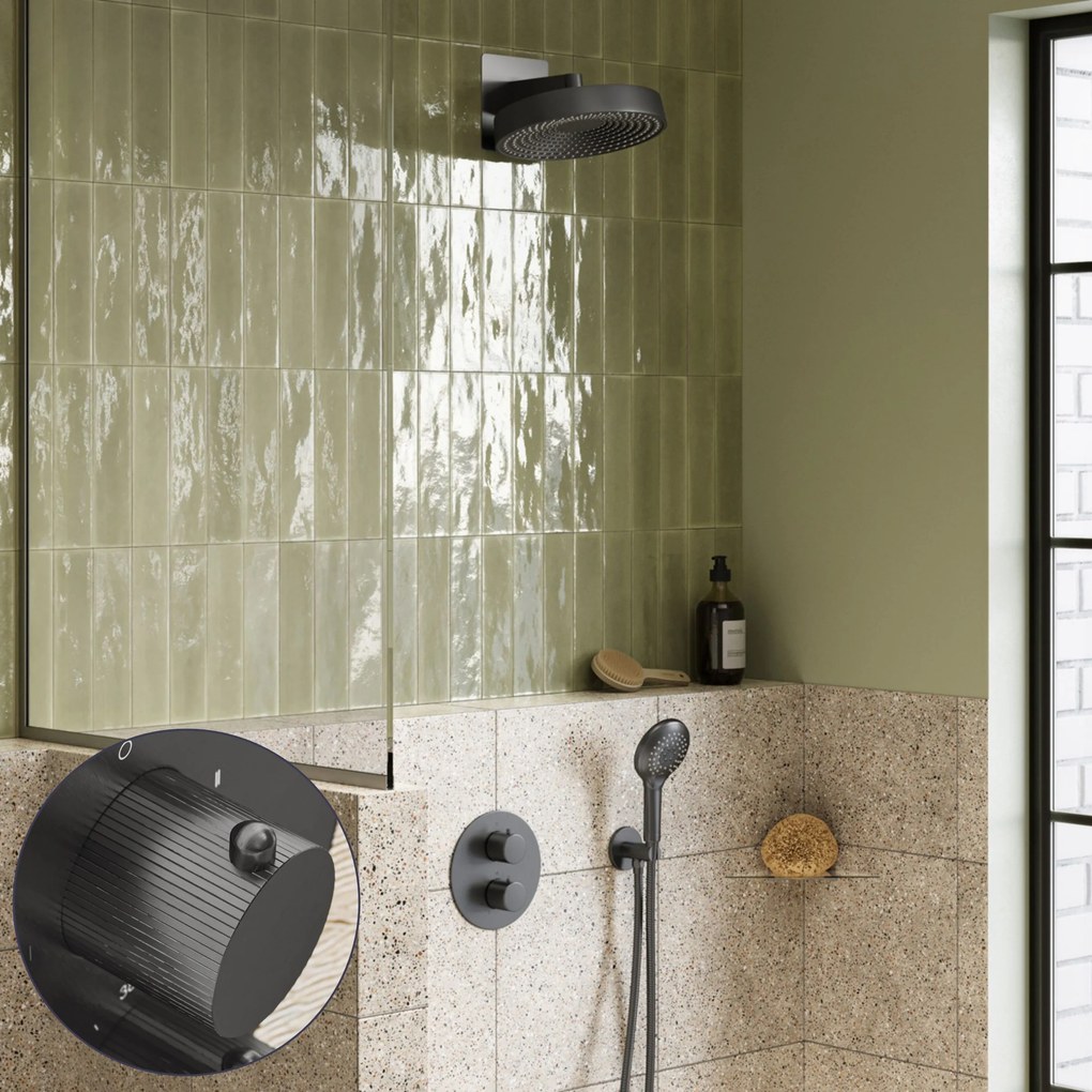 Saniclear Evolution Stripes inbouw regendouche rond met 2 standen handdouche verouderd ijzer - gunmetal