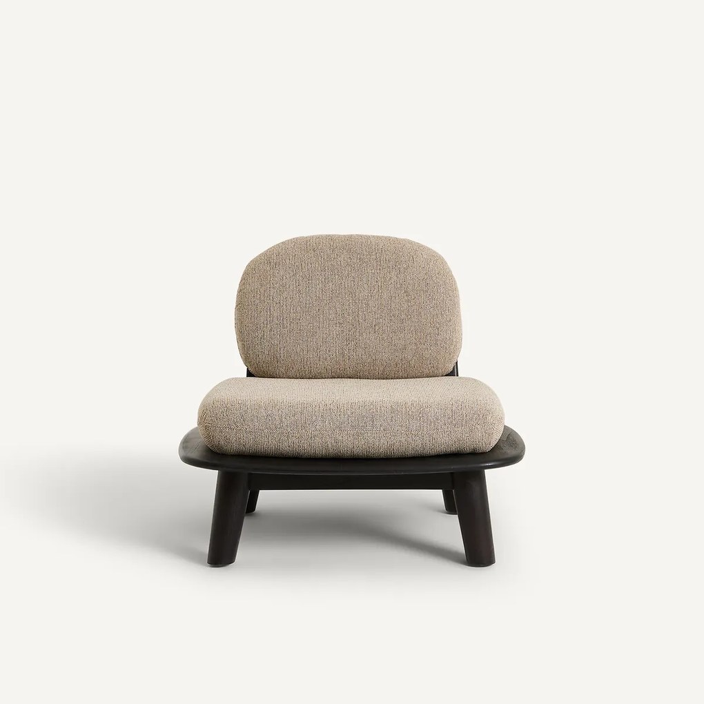 Fauteuil van massief teakhout met kussens van gemêleerde stof, Mazai