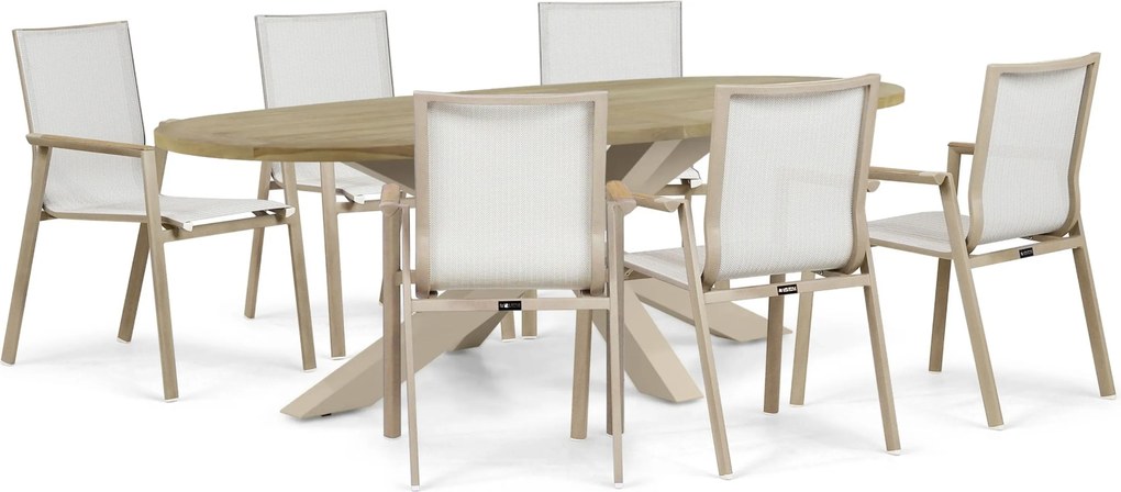 Tuinset 6 personen 240 cm Aluminium Zand/Beige Lifestyle Garden Furniture Fiora/Brookline