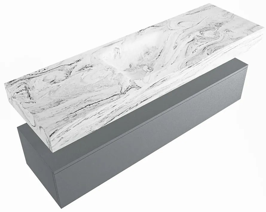 Mondiaz Alan DLux badmeubel 150cm plata 1 lade met wastafel glace midden zonder kraangat