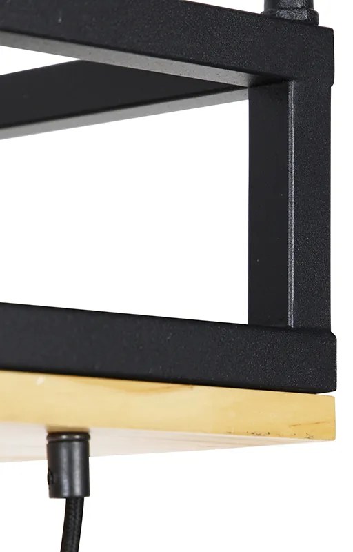 Eettafel / Eetkamer Industriële hanglamp zwart met houten 5-lichts - Shelf Industriele / Industrie / Industrial E27 Binnenverlichting Lamp