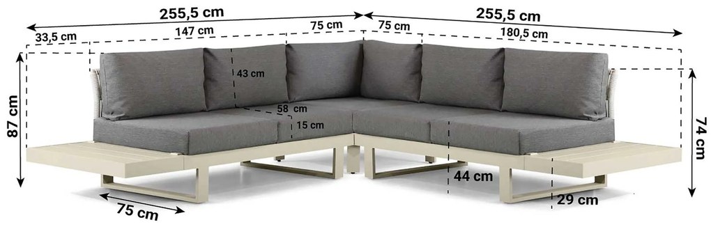 Hoek loungeset 5 personen Aluminium Taupe Lifestyle Garden Furniture Lorenzo