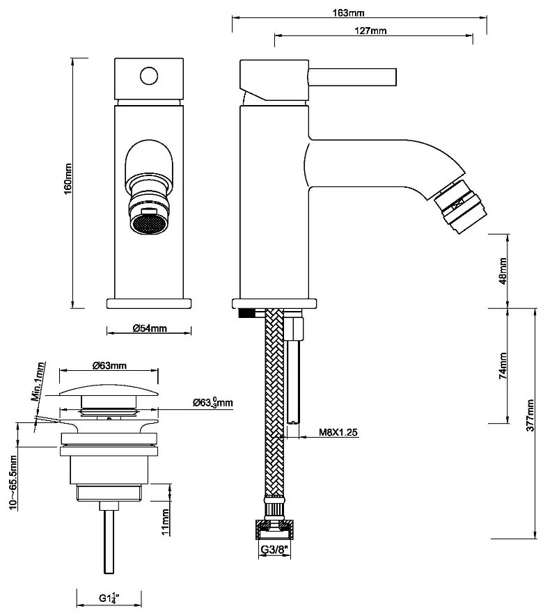 Mueller Round bidetmengkraan + clickwaste chroom