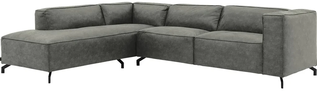 Goossens Bank Calvin grijs, micro leer, 3-zits, modern design met ligelement links