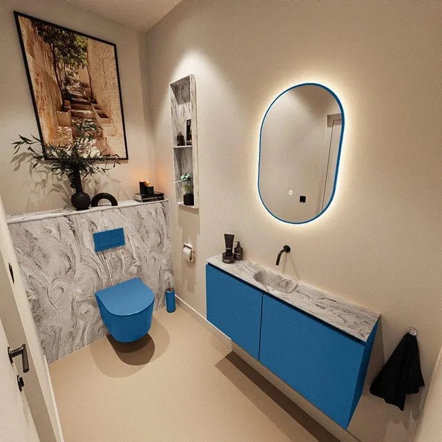 MONDIAZ TURE-DLUX 100cm toiletmeubel Jeans. EDEN wastafel Glace positie midden. Zonder kraangat. TUREDX100JEAM0GLA