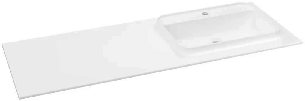 Sapho Brahea wastafel 140x50cm solid surface wit mat met smalle rand en kraangat rechts