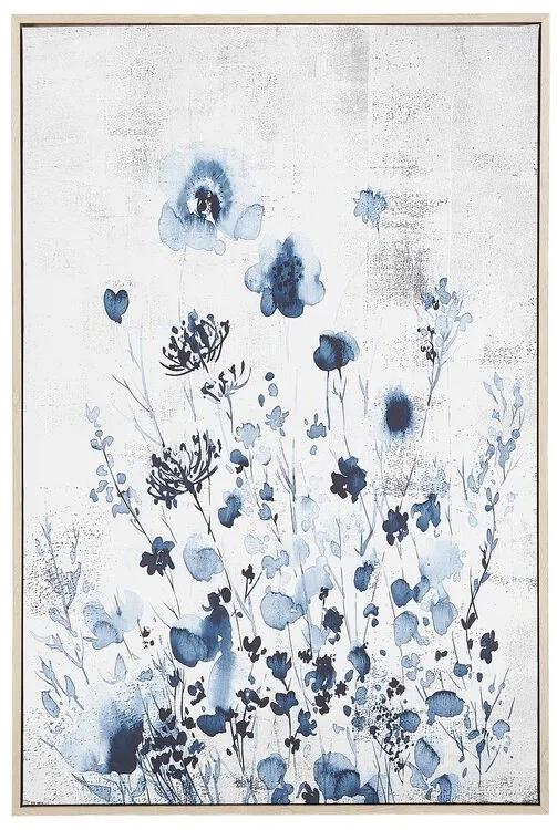 Ingelijste Canvas Muurdecoratie Wilde Bloemen 63 x 93 cm Blauw en Grijs BARBANIA Beliani