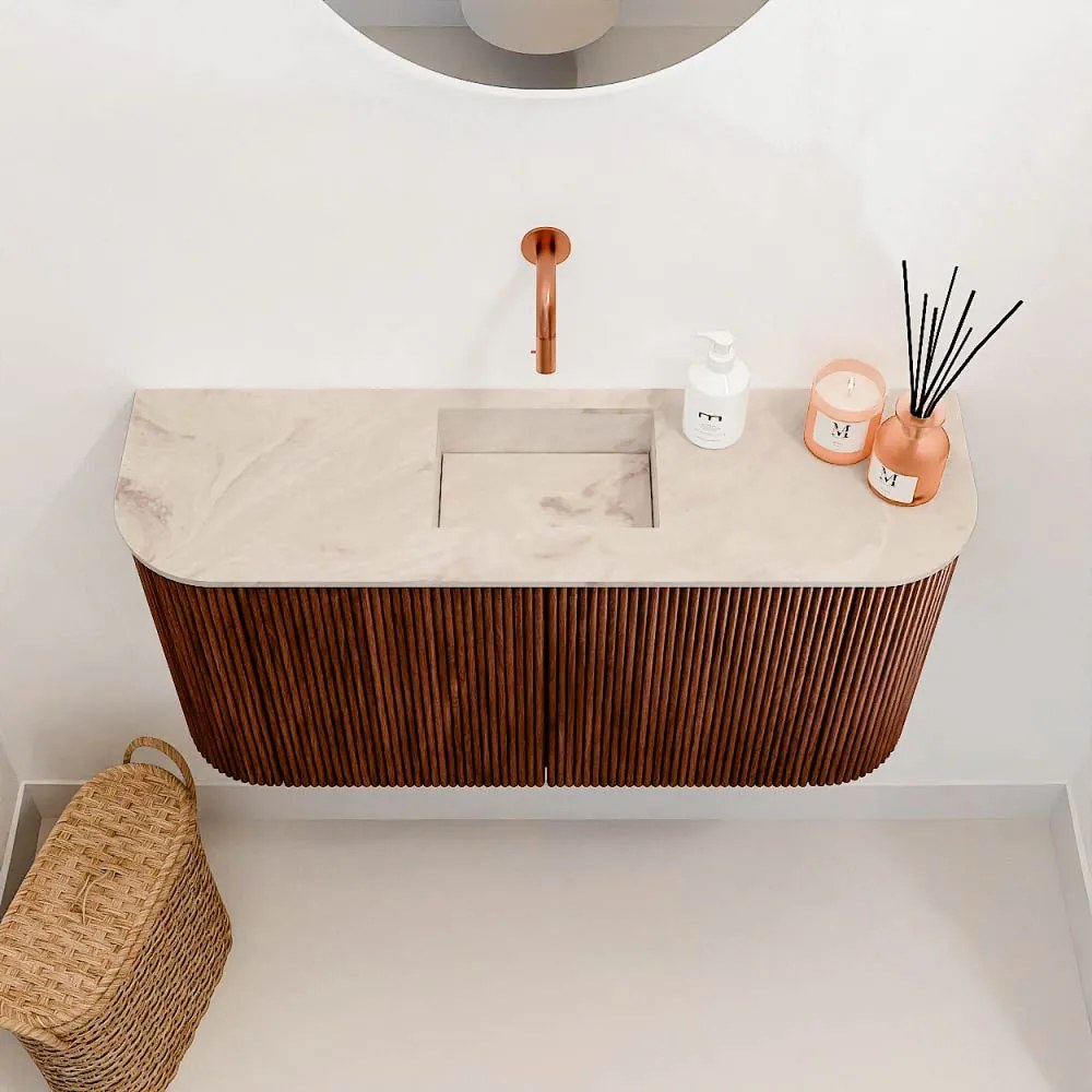 Mondiaz Joya DLux 85cm toiletmeubel ronding links/rechts ruby met wastafel faye midden zonder kraangat frappe