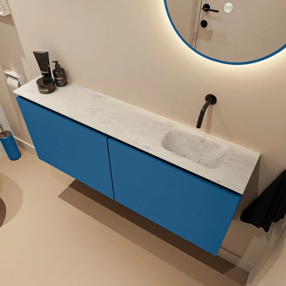 Mondiaz Ture DLux toiletmeubel 120cm jeans met wastafel opalo rechts zonder kraangat