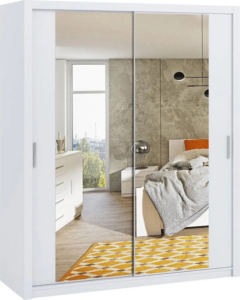 Kledingkast Catromi 119, Wit, 215x180x62cm, 166 kg, Kledingkast deuren: Schuivend, Aantal planken: 5, Aantal planken: 5