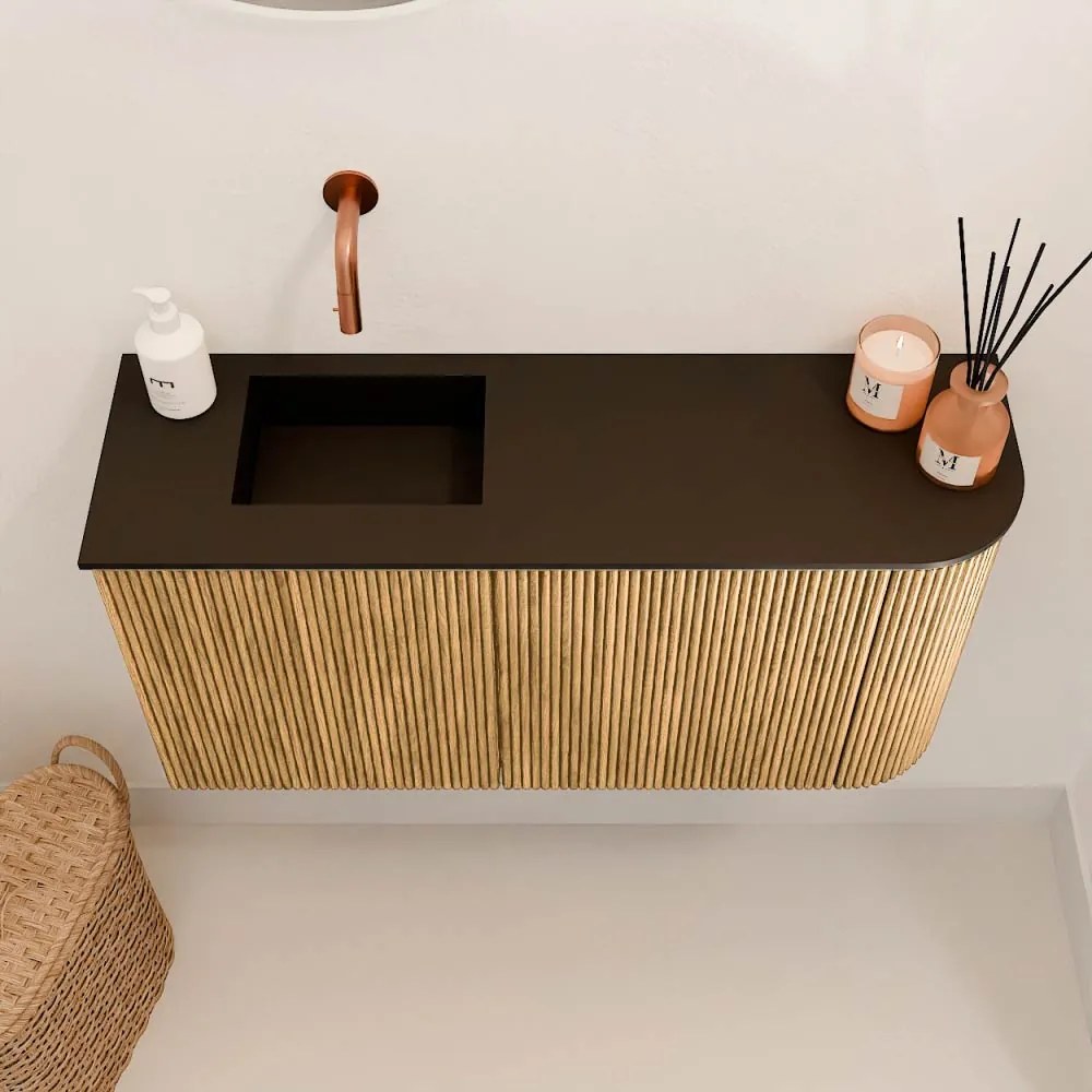Mondiaz Joya 80cm toiletmeubel ronding rechts oak met wastafel faye links zonder kraangat urban