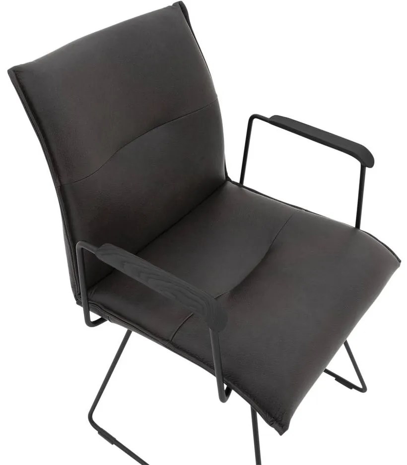 Goossens Excellent Eetkamerstoel Nica grijs leer met armleuning en Sledevoet,, modern design