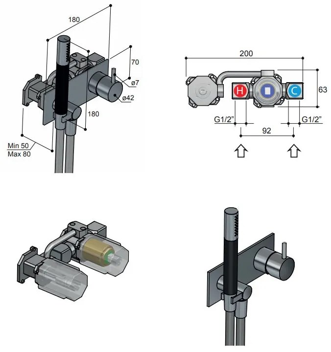 Hotbath Cobber Afbouwdeel Douchekraan Mengkraan Geborsteld Messing PVD CB027