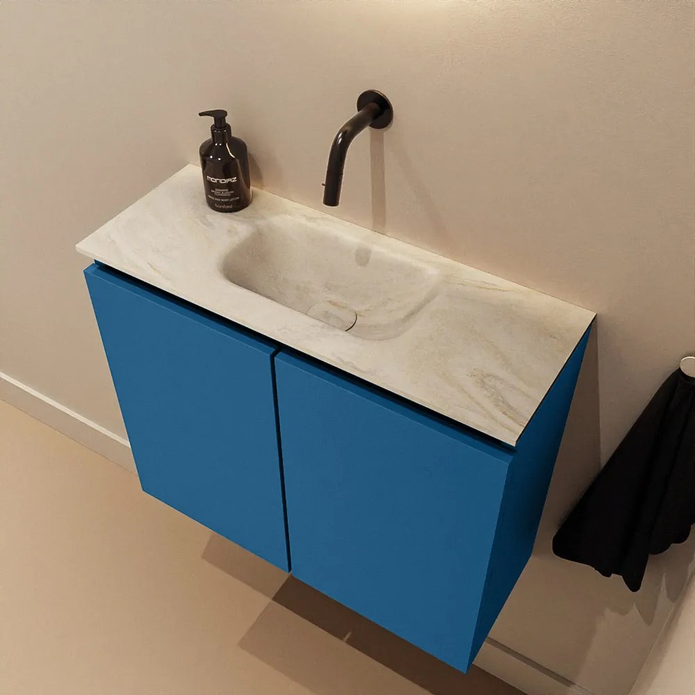 Mondiaz Ture DLux toiletmeubel 60cm jeans met wastafel ostra midden zonder kraangat