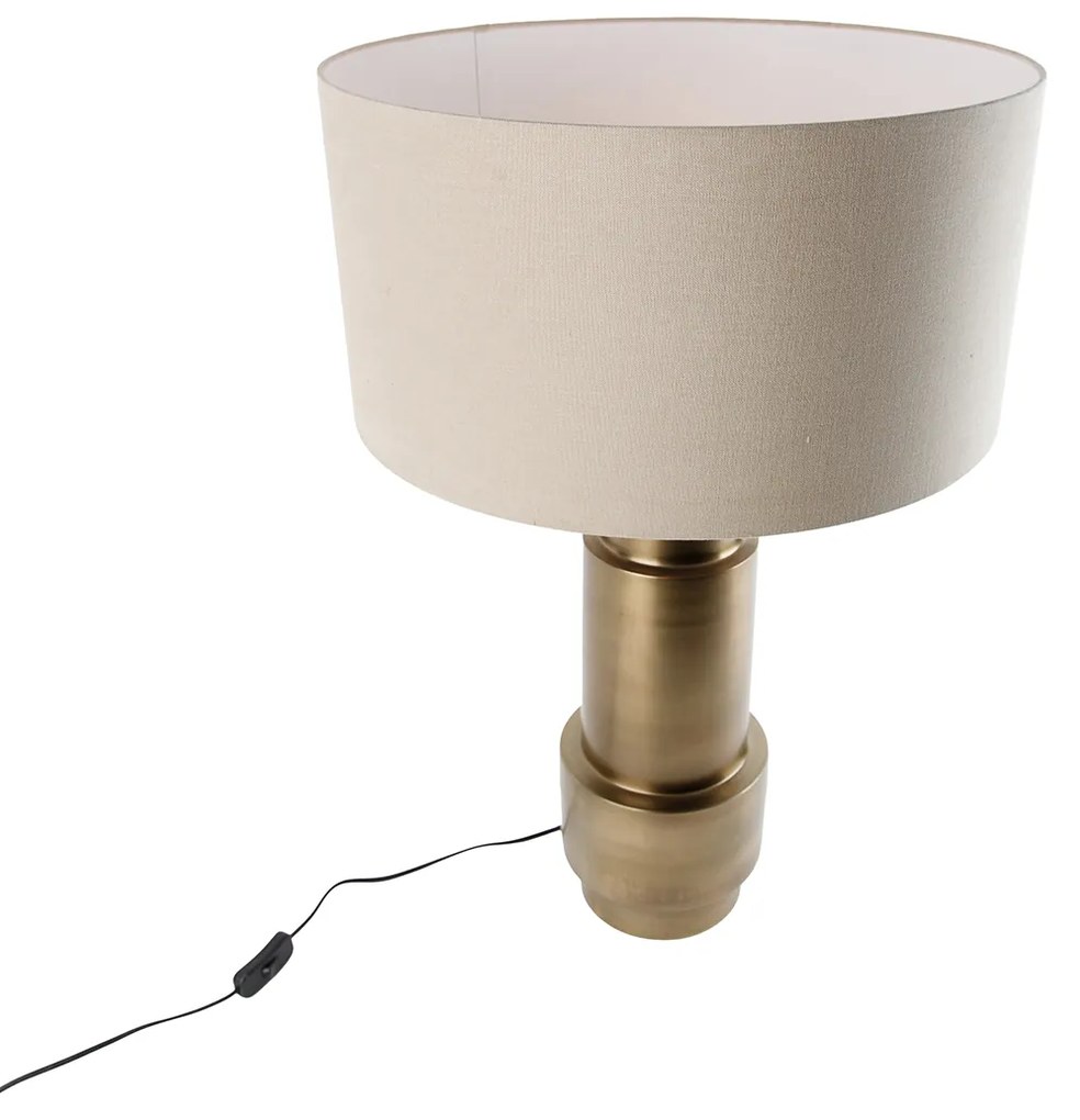 Tafellamp brons stoffen kap lichtbruin 50 cm - Bruut Art Deco E27 rond Binnenverlichting Lamp
