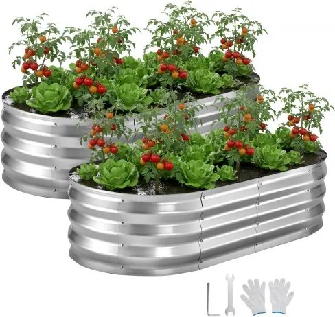 VEVOR Verhoogd tuinbed, Metaal, 2-delige set, 120x60x30 cm, Ovaal tuinbed, Plantenbakset voor buiten, Groentebed met handschoenen, Bloembed, Plantbed voor bloemen en groenten, Zilver