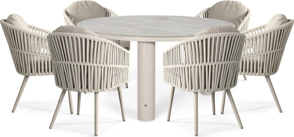 Tuinset Ronde Tuintafel 6 personen 150 cm Rope Zand/Beige  Santika Furniture Santika