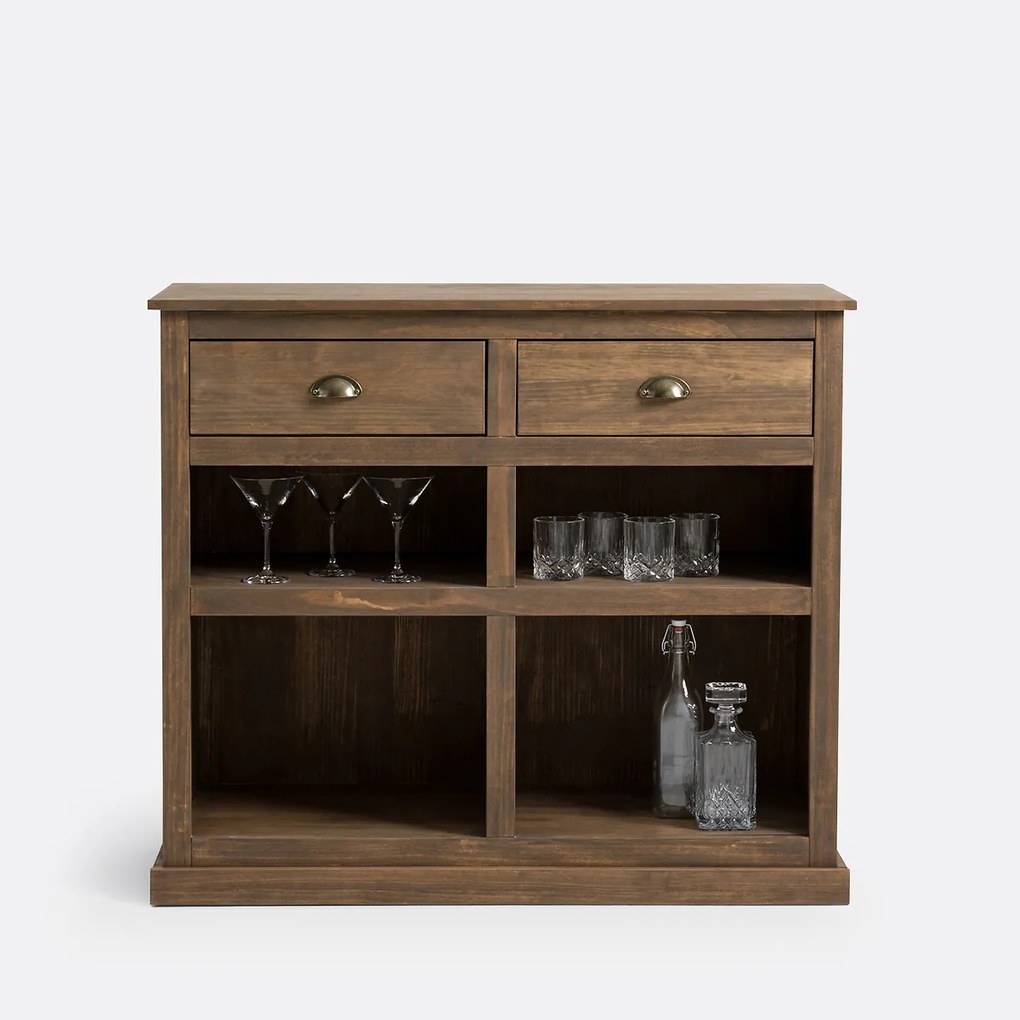 Bar met 2 lades, massief grenen en MDF, Lunja