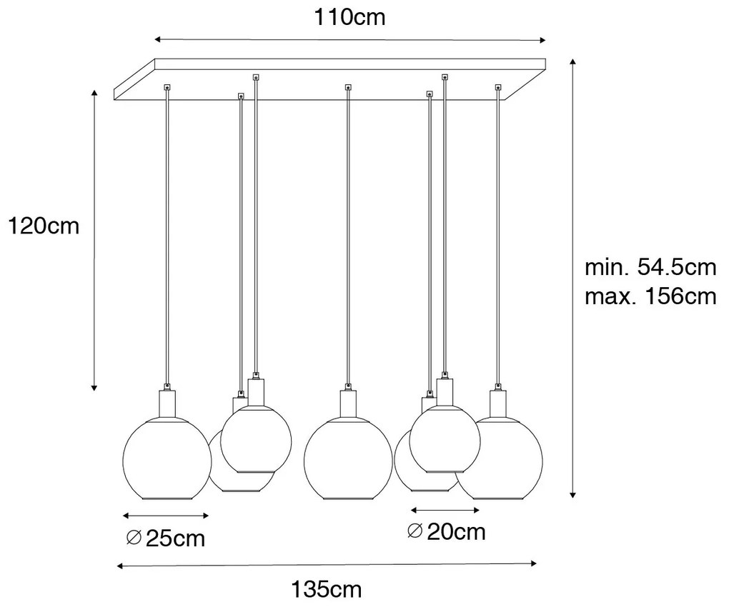Eettafel / Eetkamer Smart hanglamp met dimmer zwart met goud glas 7-lichts incl. 7 Wifi A60 - Bert E27 bol / globe / rond Binnenverlichting Lamp