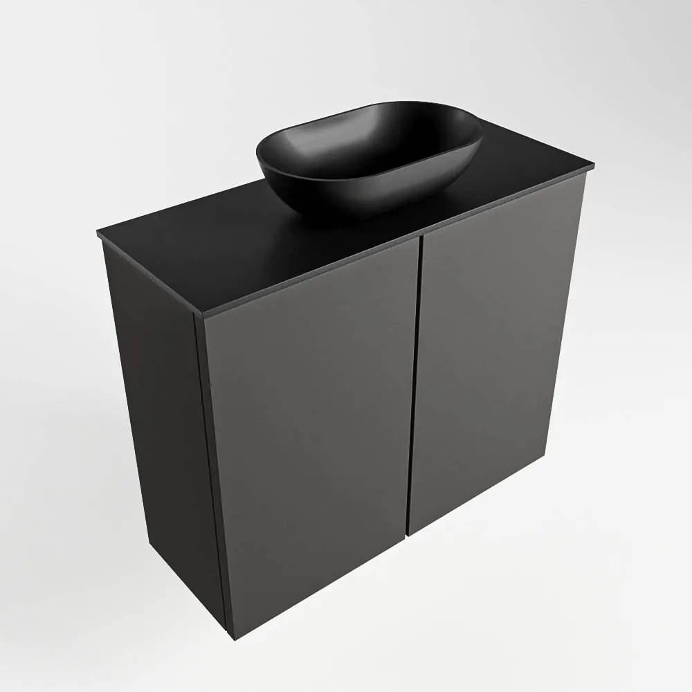 Mondiaz Fowy toiletmeubel 60cm dark grey met zwarte waskom midden zonder kraangat