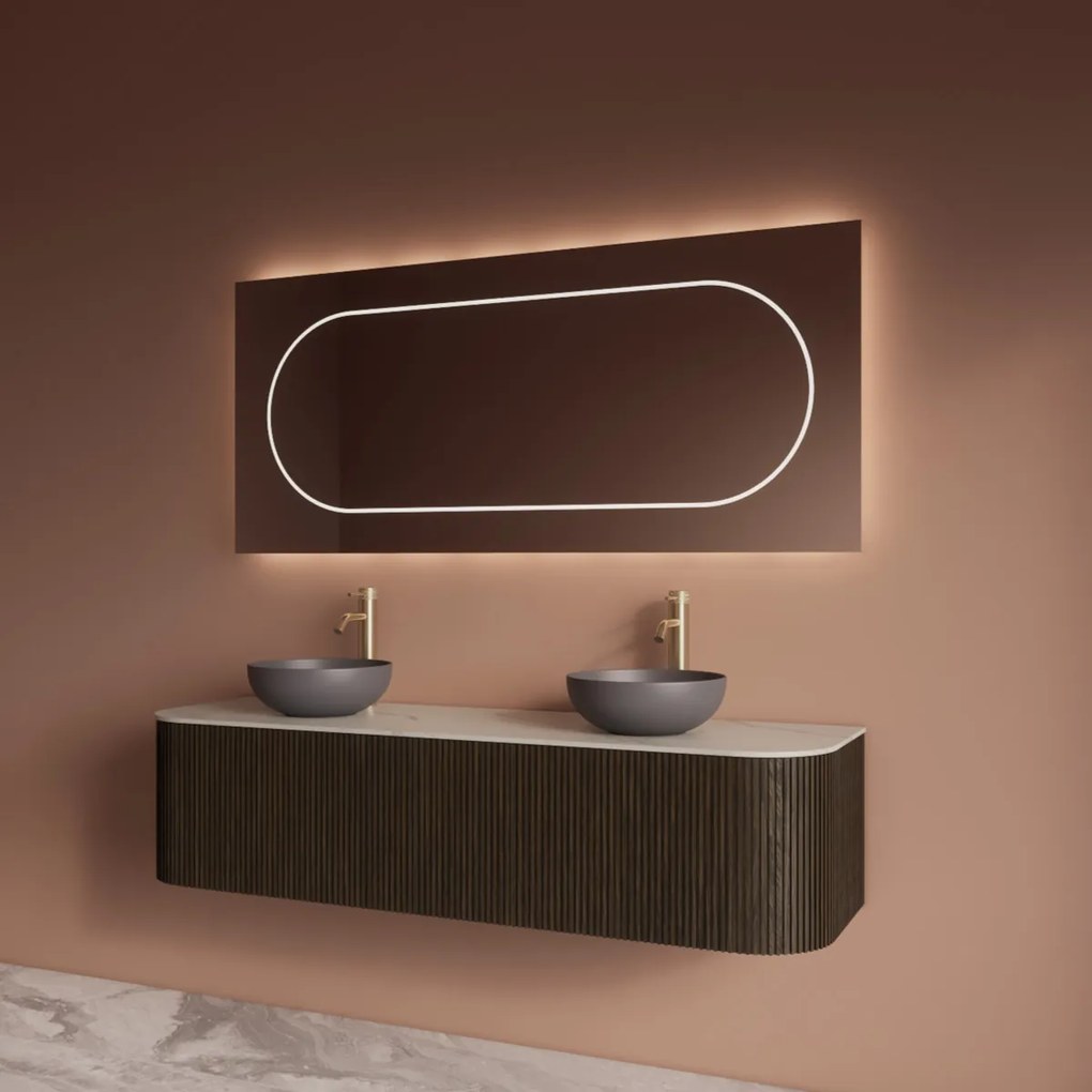 Gliss Design Alluro badmeubel ribbelfront met ronding links/rechts 160cm charcoal en wit marmer toppaneel