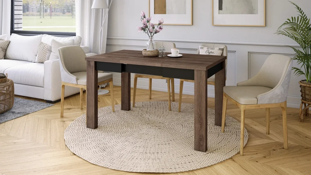 FONTE Eik bruin / Zwart Mat -KLASSIEKE KEUKEN- /WOONKAMERTAFEL 85x75 UITKLAPBAAR TOT 130 cm!