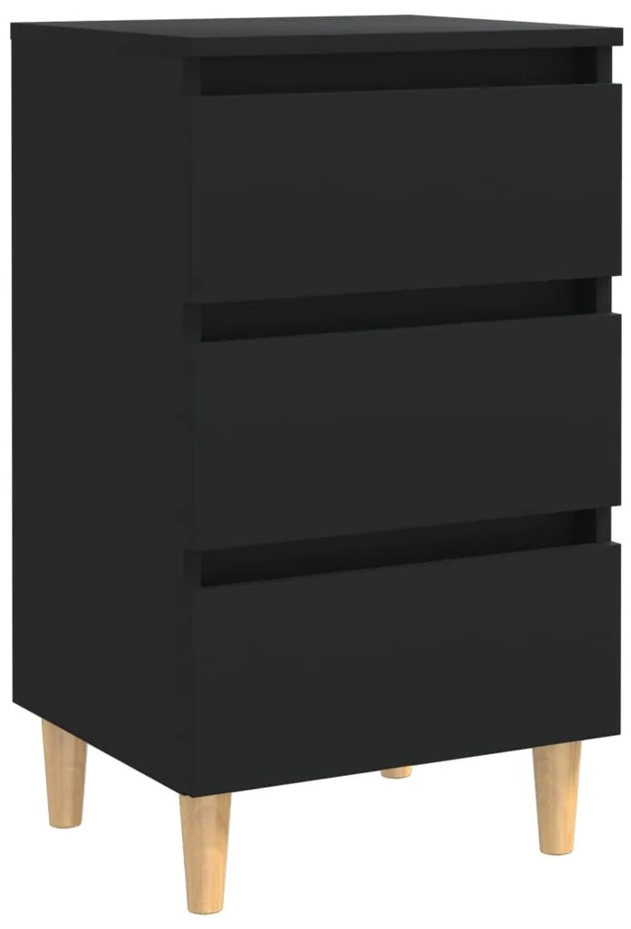 vidaXL Nachtkastje met massief houten poten 40x35x69 cm zwart
